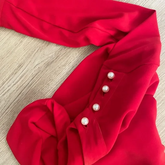 Red Zara blouse with pearl buttons - Picture 3 of 5
